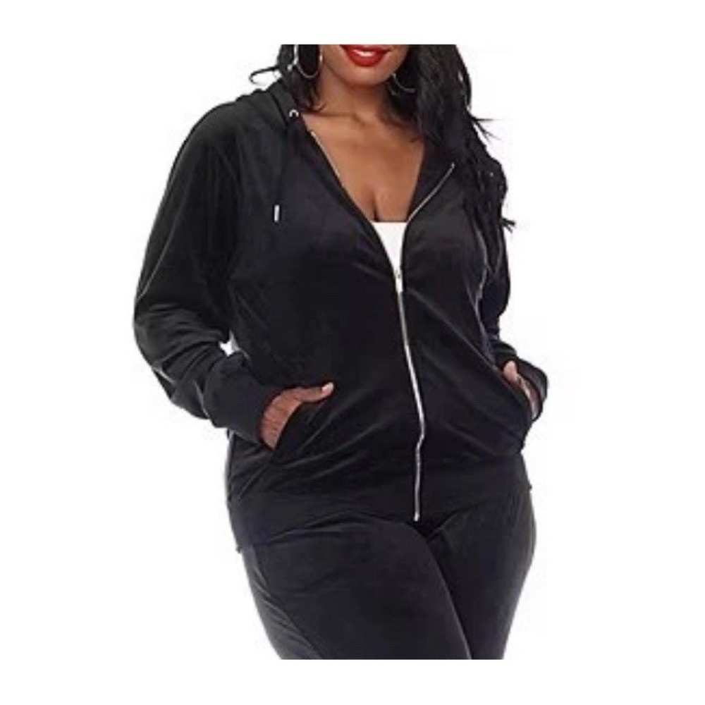 White Mark Cozy Collection Womens L Jacket Black Velour Full Gold Zip Hoodie